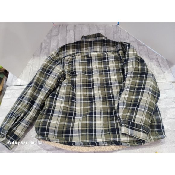 Wrangler Sherpa Lined Button Up Shirt Mens XL‎ Green Black LS Shacket - Picture 2 of 10